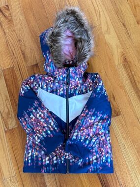 SPYDER Girls Blue Lola Insulated Ski Jacket with Faux Fur Hood Size 4